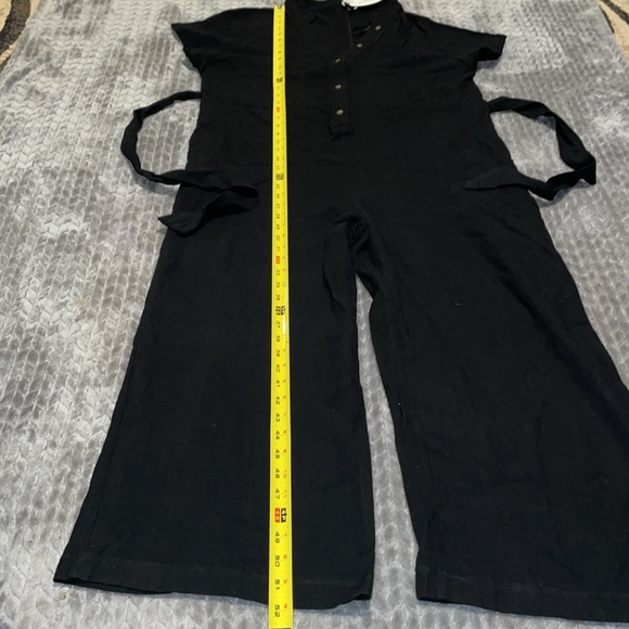 Anrabess Black Linen Blend Romper/Jumpsuit. Wide Leg w waist tie belt.  Large. - Picture 9 of 14